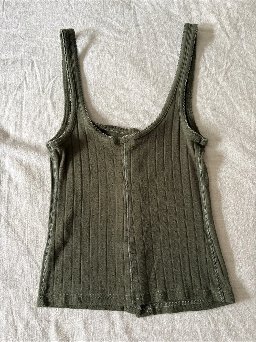 Free People Women's Olive Ribbed Button-Front Tank Top